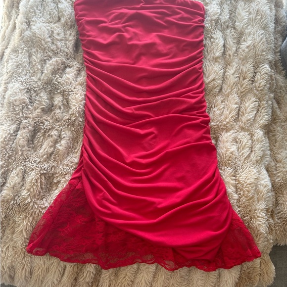 Fashion Nova Dresses & Skirts - Fashion Nova Red Ruched Strapless Bodycon Dress